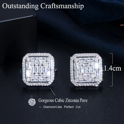 Fancy Square Stud Earrings | Gorgeous Sparkle in White Gold