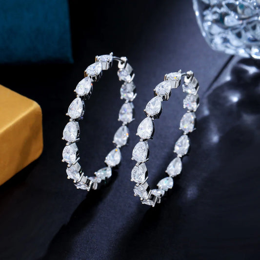 Classic Pear Drop Hoops | Stunning pear cut cubic zirconia