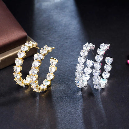 Gold Plated Heart-Cut Cubic Zirconia C-Hoop Earrings