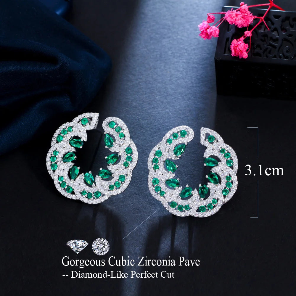 Floral Sparkle | Red-Green CZ Petal Earrings