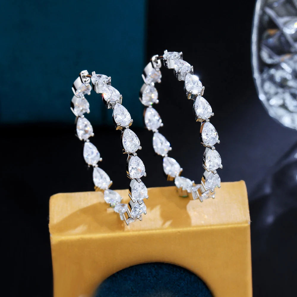 Classic Pear Drop Hoops | Stunning pear cut cubic zirconia