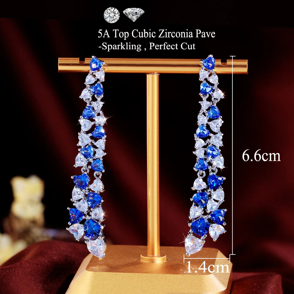 Royal Heart Dazzle Drops | Luxurious Royal Blue Drop Earrings