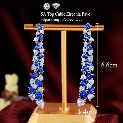 Royal Heart Dazzle Drops | Luxurious Royal Blue Drop Earrings