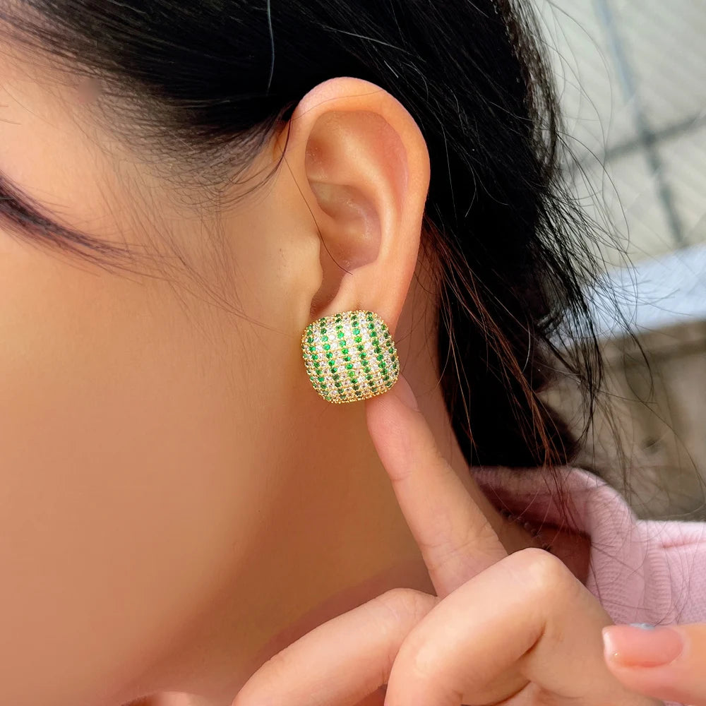 Emerald Edge Studs – Bold Green CZ & Yellow Gold Vibes