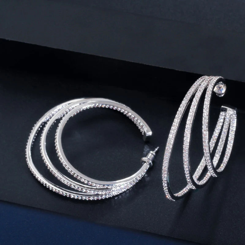 Triple Sparkle Hoop Earrings | Rhodium Plated & 18K Gold Plated