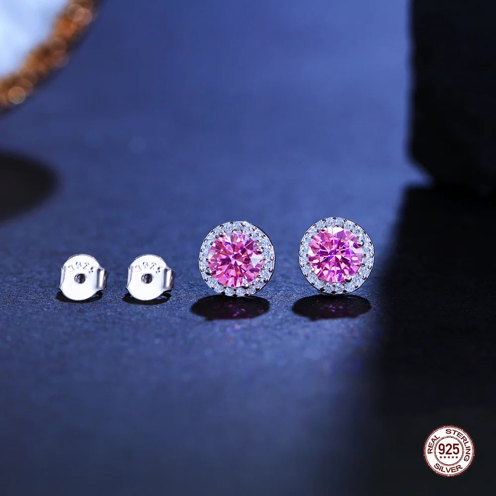 925 Sterling Silver Pink Cubic Zirconia Stud Earrings