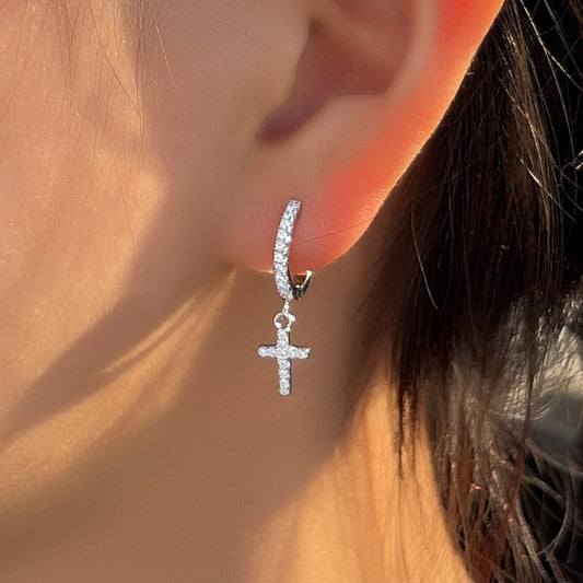 Celestia Cross Huggies | Cross design made with top-grade CZ stones