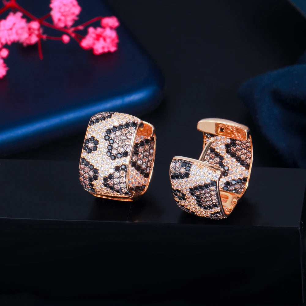 Savage Square Luxe Earrings | Exotic leopard-patterned zircon inlay