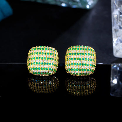 Emerald Edge Studs – Bold Green CZ & Yellow Gold Vibes