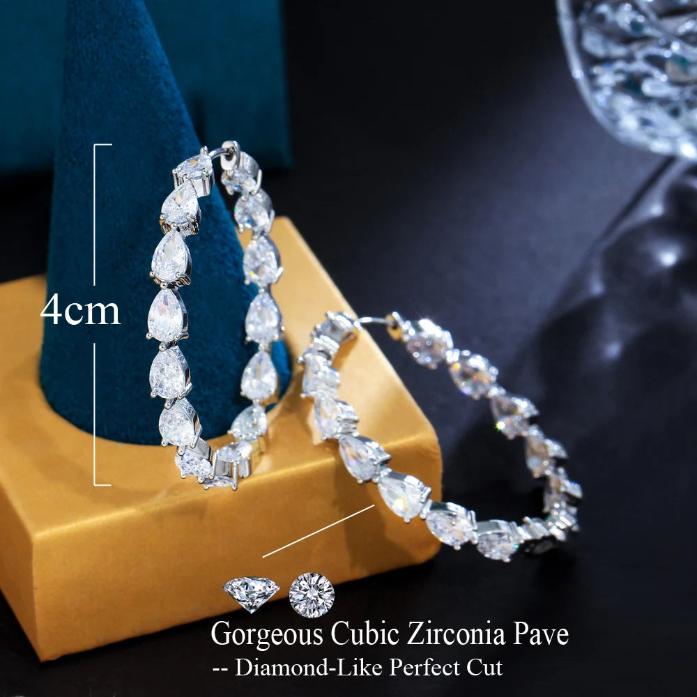 Classic Pear Drop Hoops | Stunning pear cut cubic zirconia