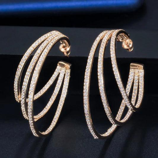 Triple Sparkle Hoop Earrings | Rhodium Plated & 18K Gold Plated