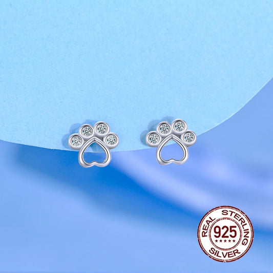 925 Sterling Silver Cat Paw Stud Earrings