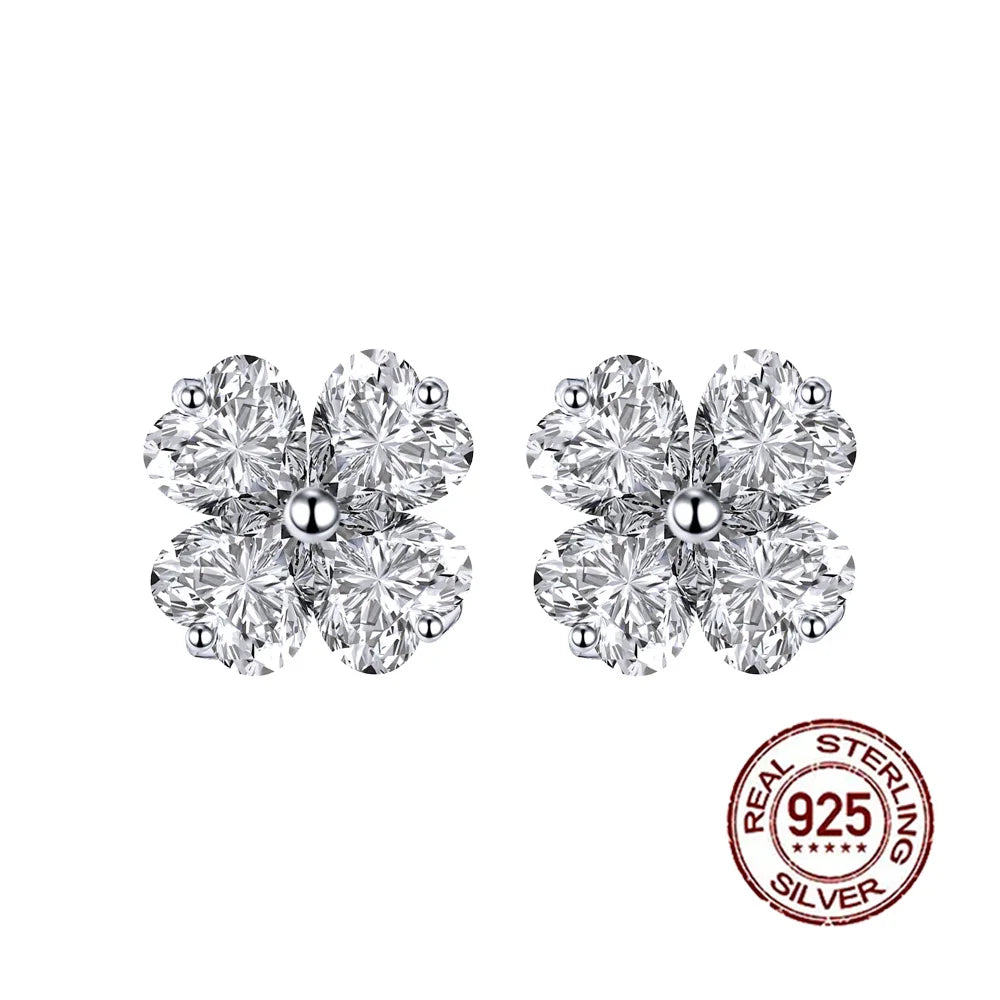 Blossom Heart Flower Studs | Silver four heart-cut 5A Cubic Zirconia stones