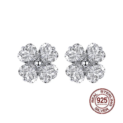 Blossom Heart Flower Studs | Silver four heart-cut 5A Cubic Zirconia stones