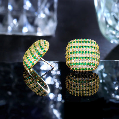 Emerald Edge Studs – Bold Green CZ & Yellow Gold Vibes