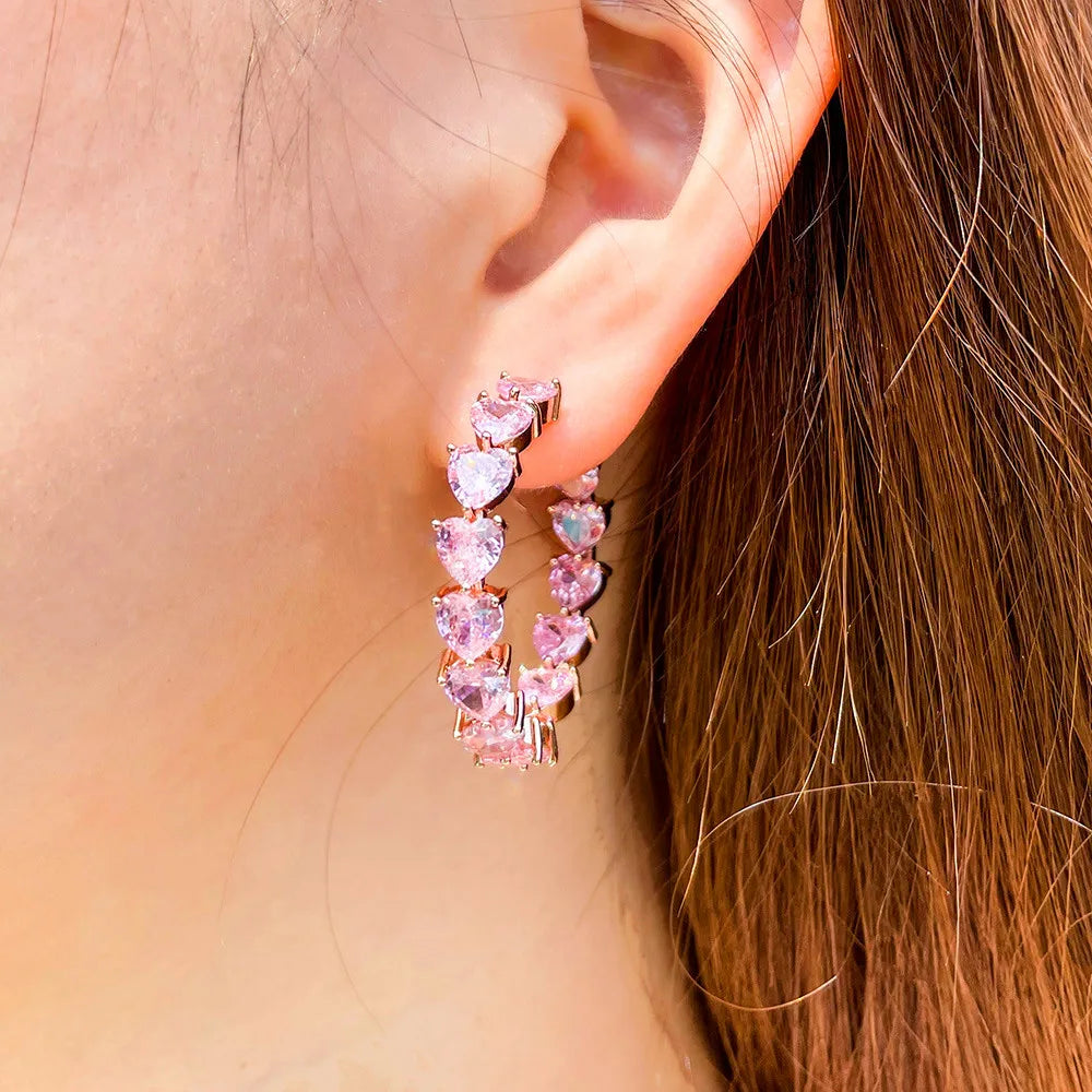 Rose Gold Plated Pink Heart C-Hoop Earrings