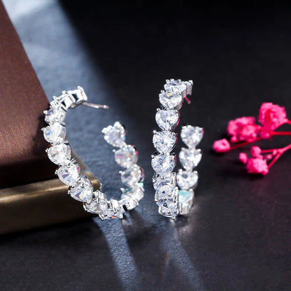 Gold Plated Heart-Cut Cubic Zirconia C-Hoop Earrings