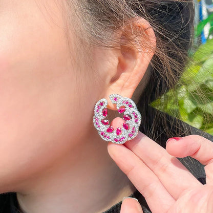 Floral Sparkle | Red-Green CZ Petal Earrings
