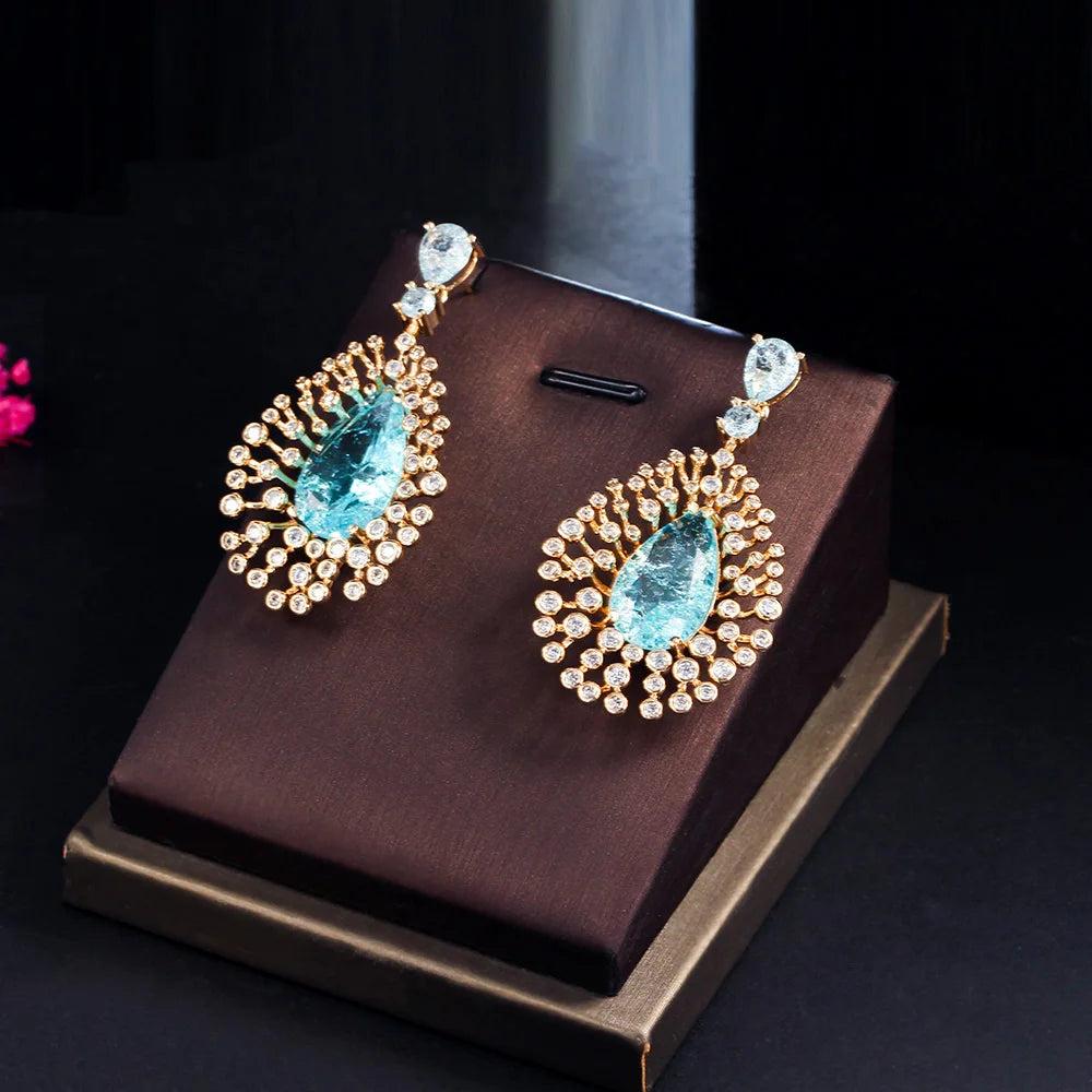 Blue Magic | Iced-Out Teardrop Earrings for a Bold Statement