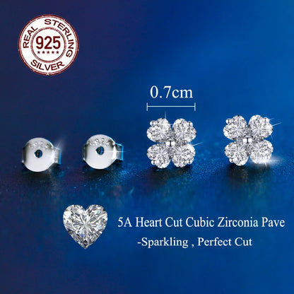 Blossom Heart Flower Studs | Silver four heart-cut 5A Cubic Zirconia stones