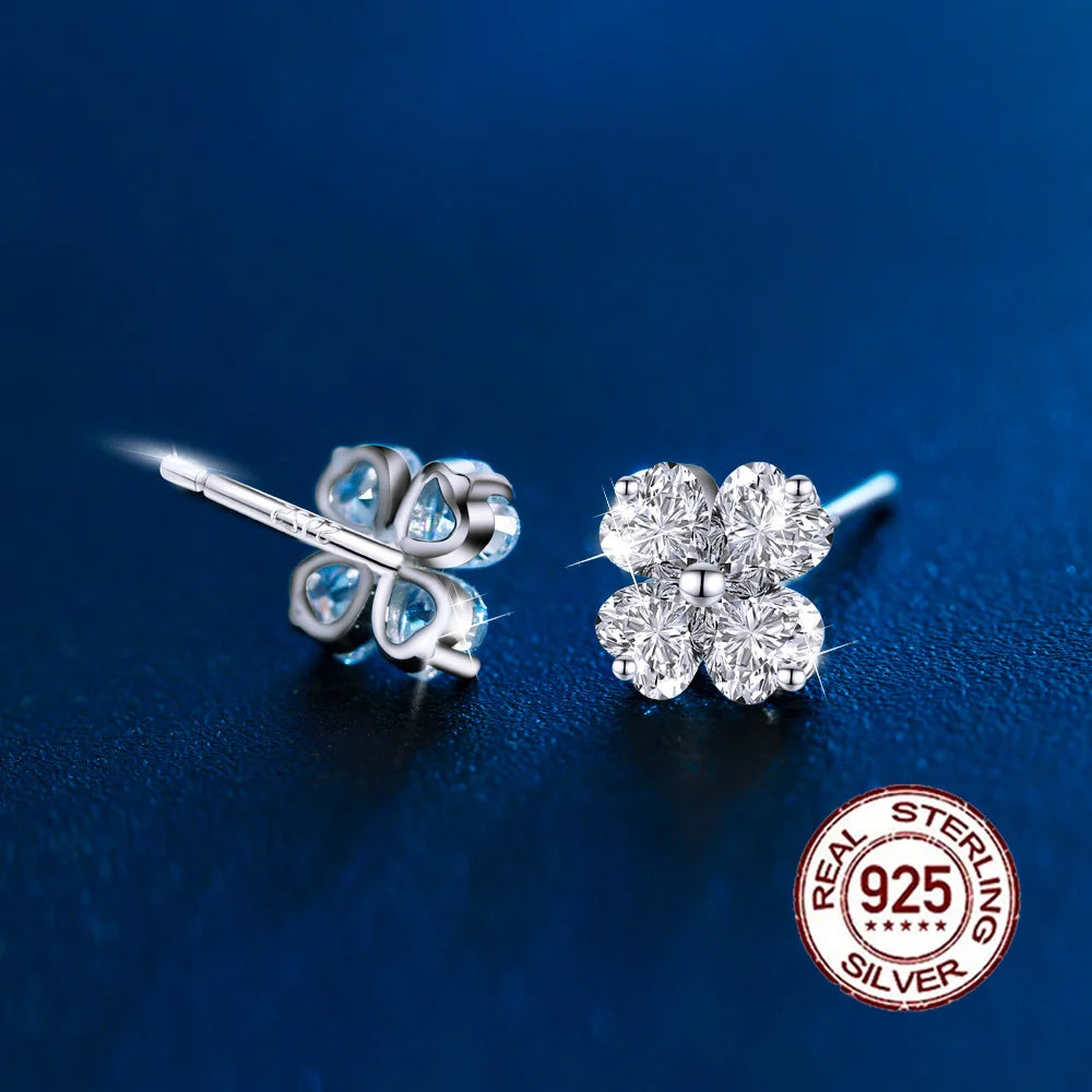 Blossom Heart Flower Studs | Silver four heart-cut 5A Cubic Zirconia stones