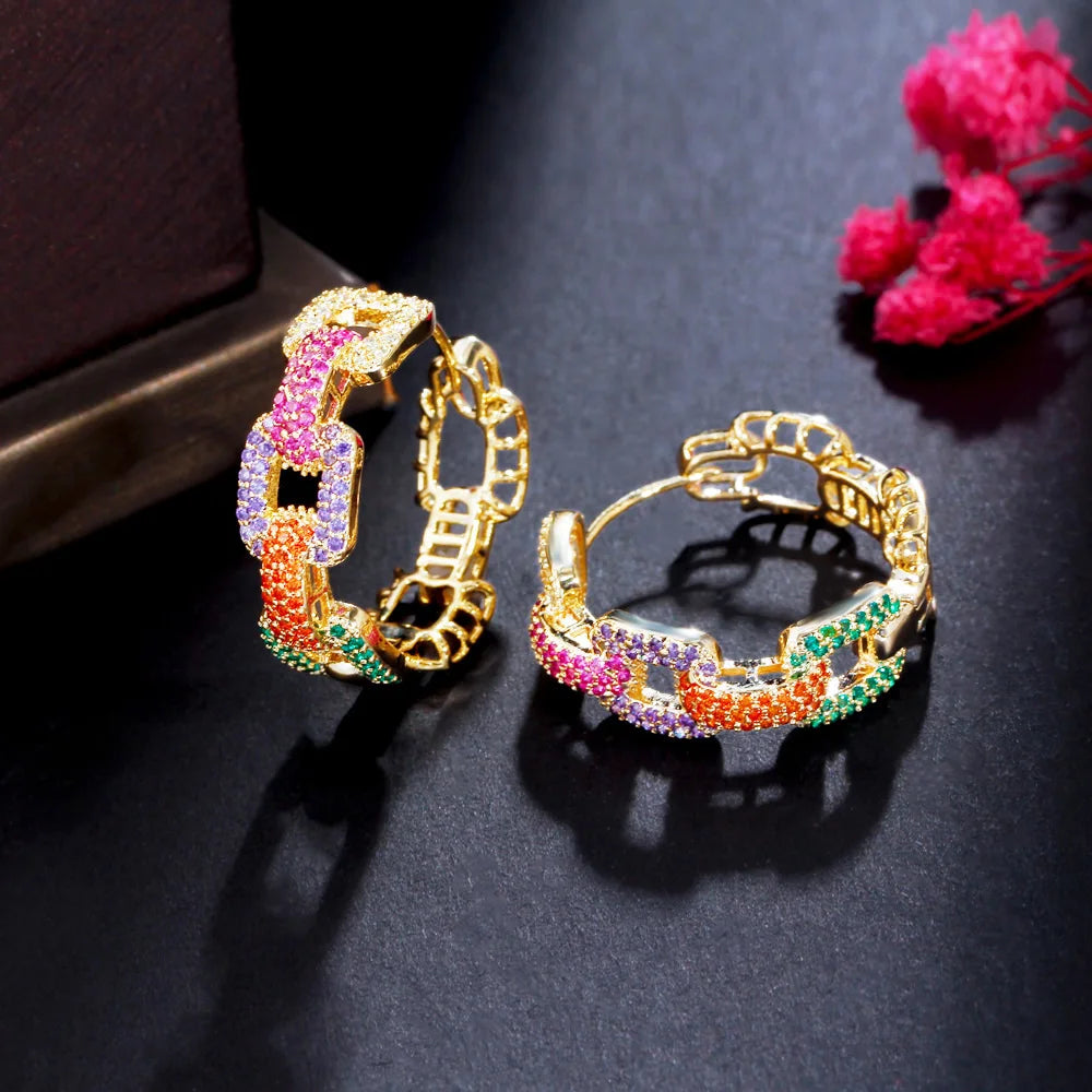 Exquisite Color Hoop Earrings | An elegant 18K gold-plated design