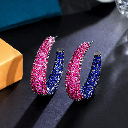 Vibrant Circle Hoop Earrings | Combination of red and blue cubic zirconia