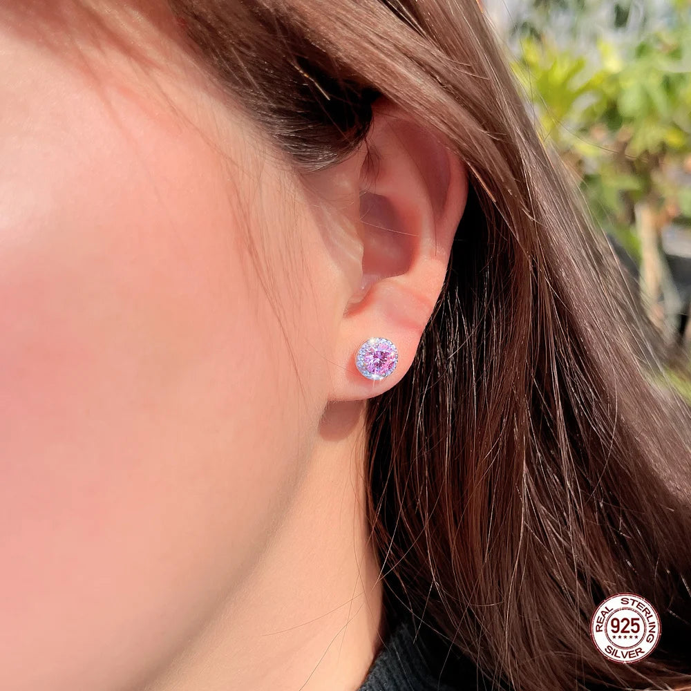 925 Sterling Silver Pink Cubic Zirconia Stud Earrings