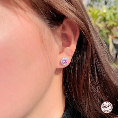 925 Sterling Silver Pink Cubic Zirconia Stud Earrings