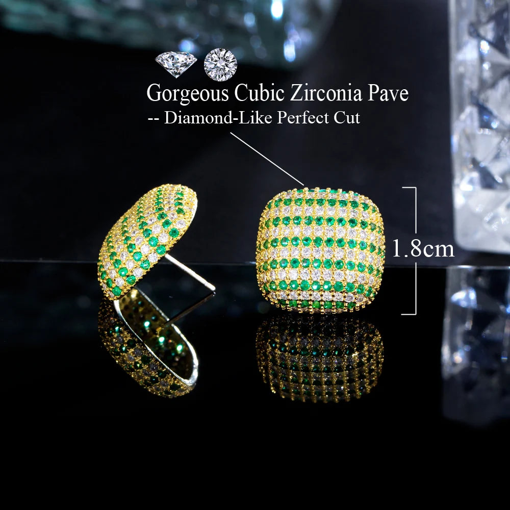 Emerald Edge Studs – Bold Green CZ & Yellow Gold Vibes