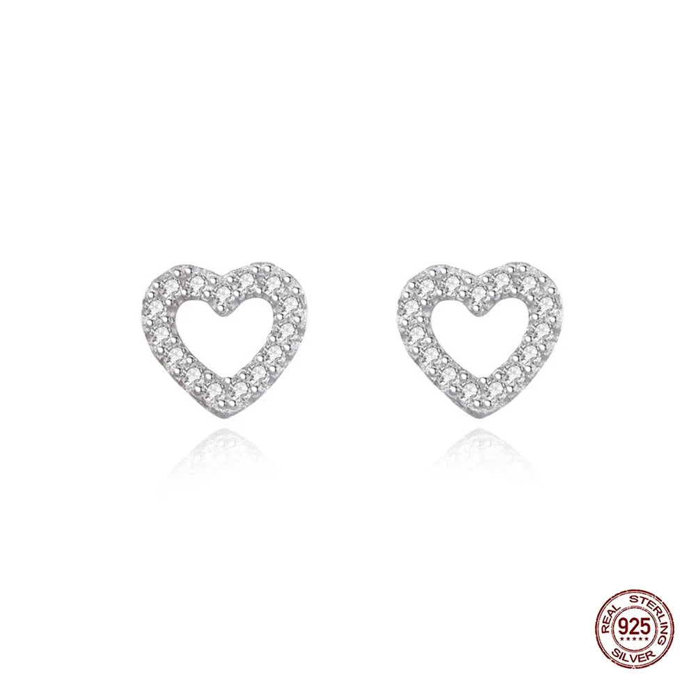 Romantic Sweet Heart 925 Sterling Silver Stud Earrings