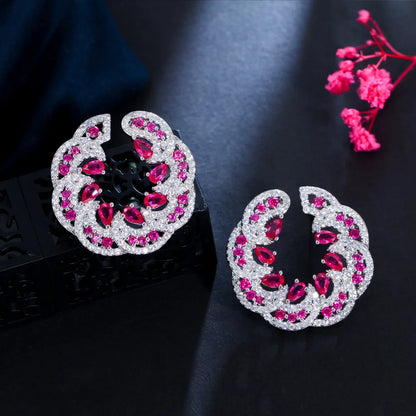 Floral Sparkle | Red-Green CZ Petal Earrings