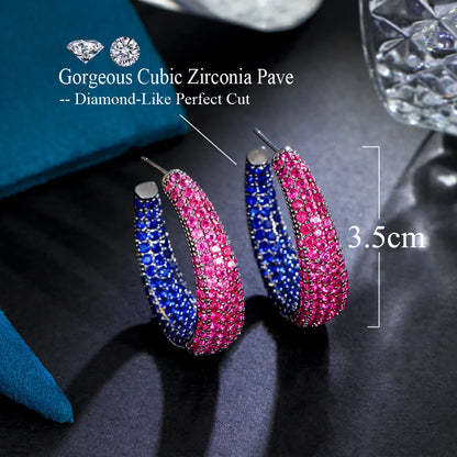 Vibrant Circle Hoop Earrings | Combination of red and blue cubic zirconia