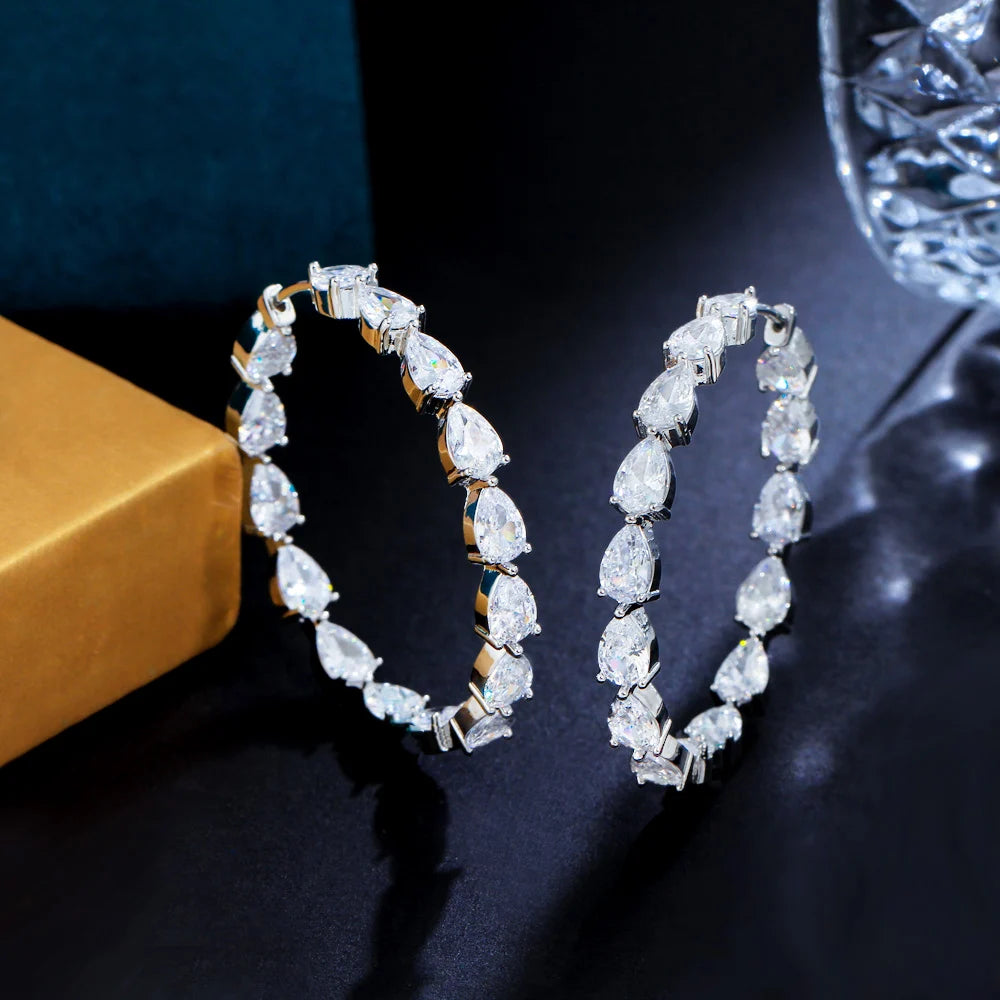 Classic Pear Drop Hoops | Stunning pear cut cubic zirconia