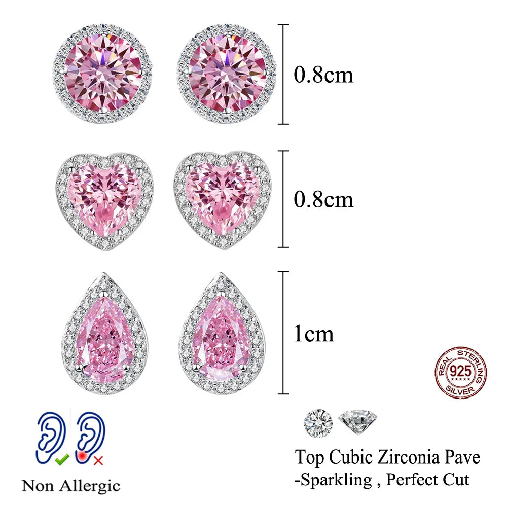 925 Sterling Silver Pink Cubic Zirconia Stud Earrings