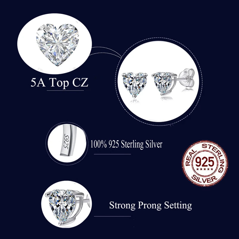 Silver Heart Cut Cubic Zirconia Stud Earrings