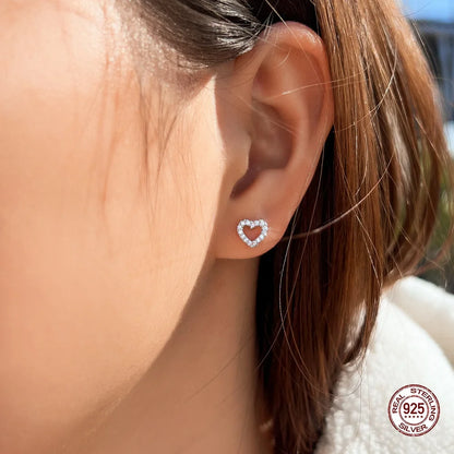 Romantic Sweet Heart 925 Sterling Silver Stud Earrings