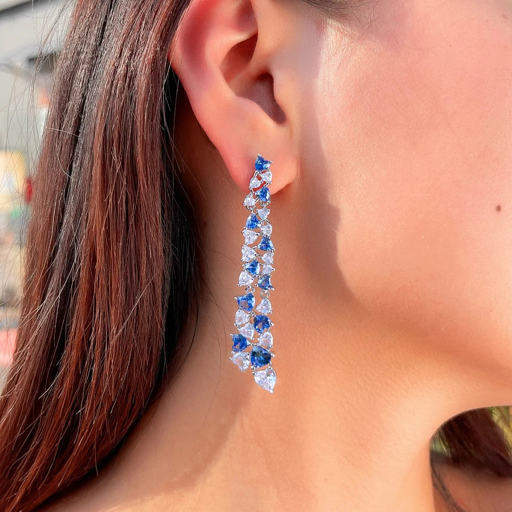 Royal Heart Dazzle Drops | Luxurious Royal Blue Drop Earrings