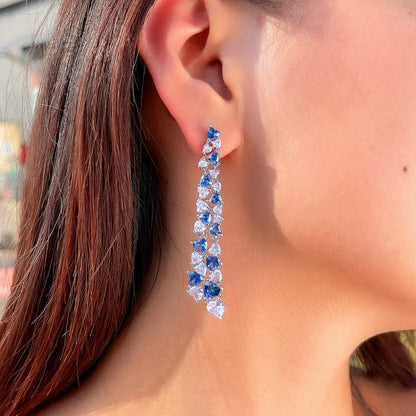 Royal Heart Dazzle Drops | Luxurious Royal Blue Drop Earrings