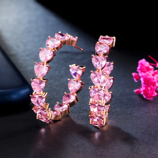 Rose Gold Plated Pink Heart C-Hoop Earrings