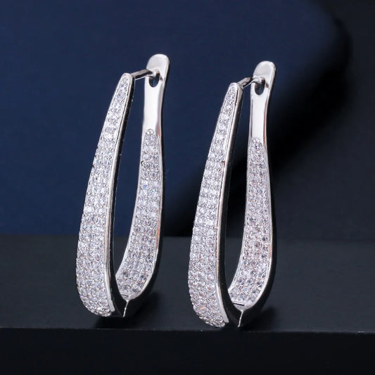 Sparkly Pave Hoop Earrings | Plated in white gold to bring elegance