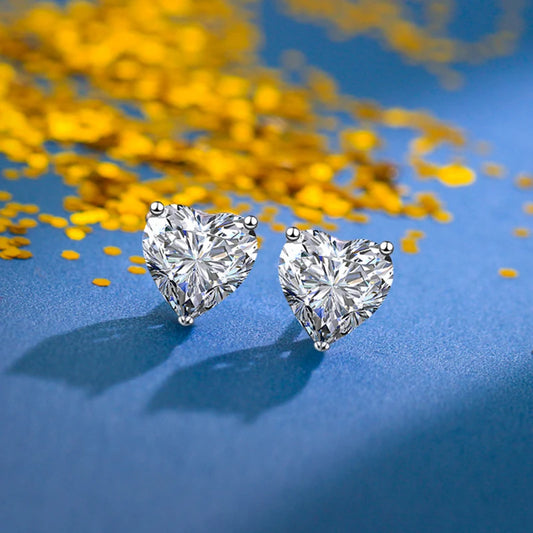 Silver Heart Cut Cubic Zirconia Stud Earrings