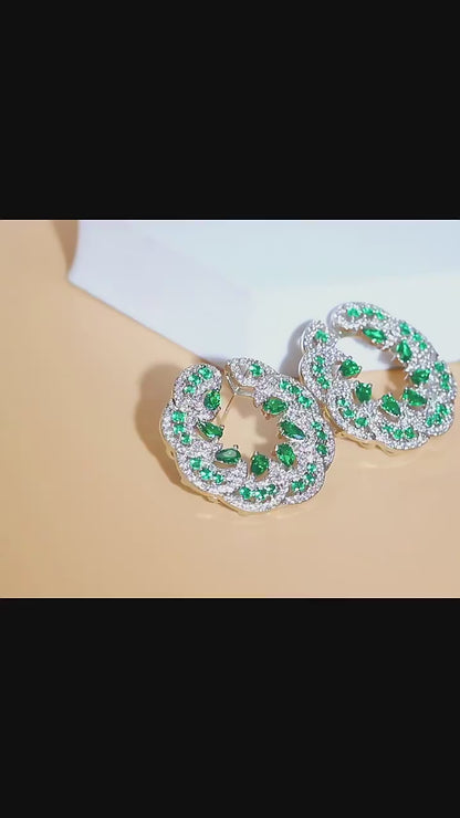 Floral Sparkle | Red-Green CZ Petal Earrings