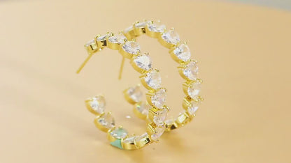 Gold Plated Heart-Cut Cubic Zirconia C-Hoop Earrings