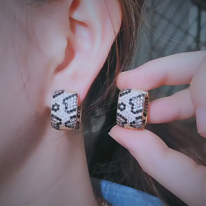 Savage Square Luxe Earrings | Exotic leopard-patterned zircon inlay