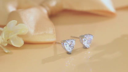 Silver Heart Cut Cubic Zirconia Stud Earrings