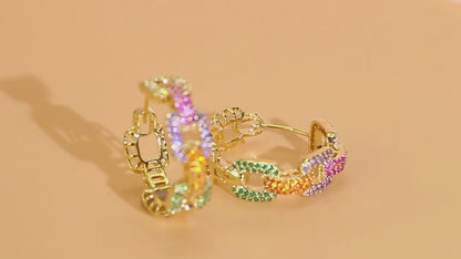 Exquisite Color Hoop Earrings | An elegant 18K gold-plated design