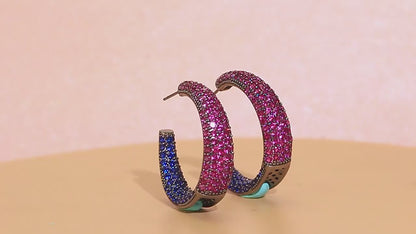 Vibrant Circle Hoop Earrings | Combination of red and blue cubic zirconia