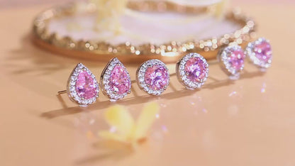 925 Sterling Silver Pink Cubic Zirconia Stud Earrings