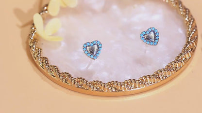 Sterling Silver Blue Turquoise Heart Stud Earrings
